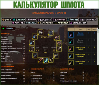 Калькулятор шмота BDO